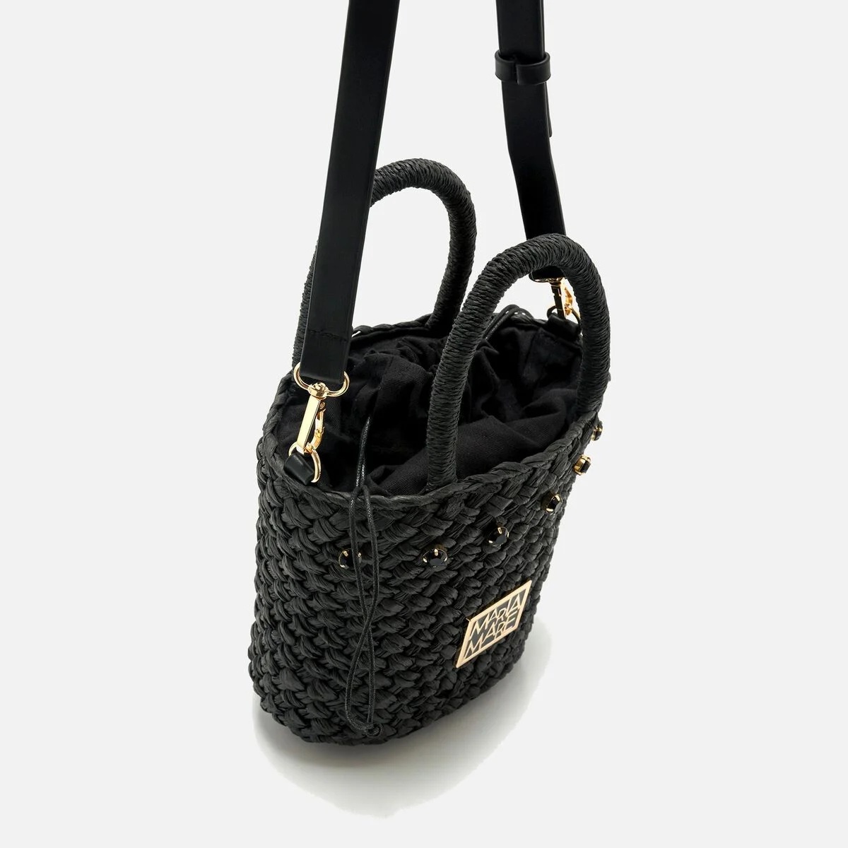 Bolso Mariamare CATY negro de rafia visto en perspectiva