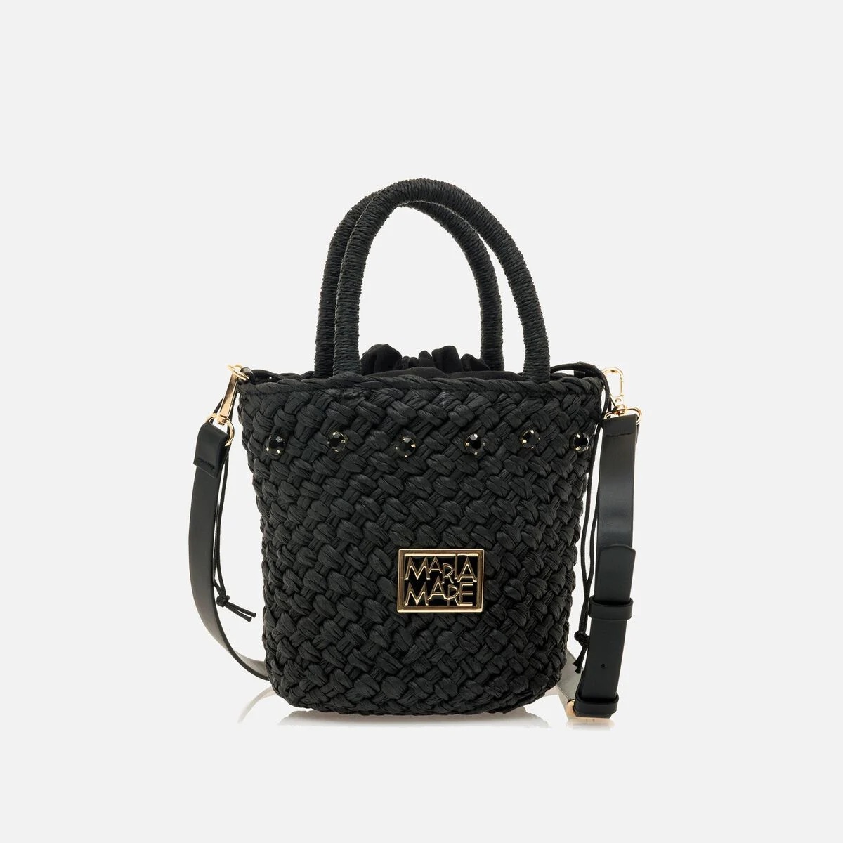 Bolso Mariamare CATY negro de rafia con doble asa y bandolera