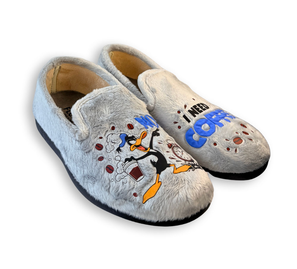 Flossy zapatillas de casa hombre café gris diseño divertido