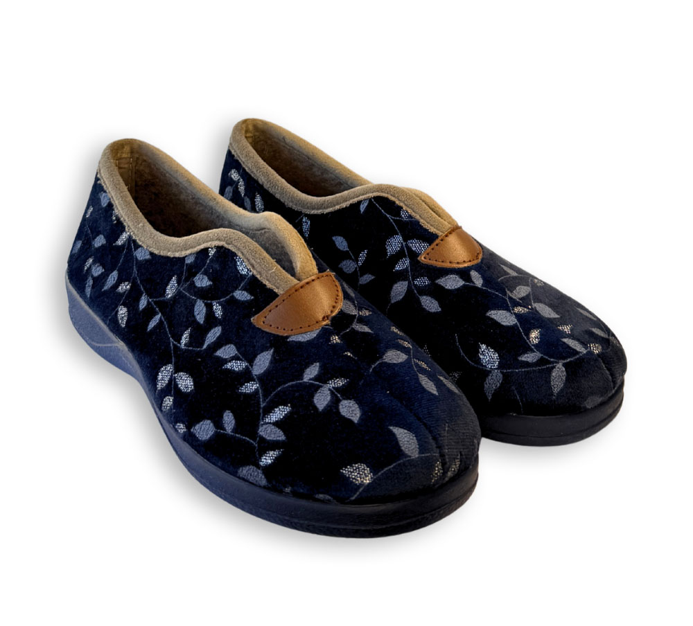 Zapatillas de casa mujer azul marino estampadas