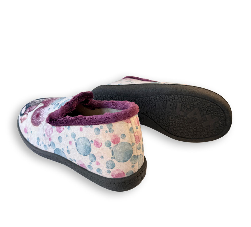 Plumaflex zapatilla Good Morning morada mujer vista trasera y suela