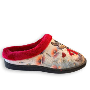 Plumaflex zapatilla de casa mujer lobo y flores rojo vista lateral