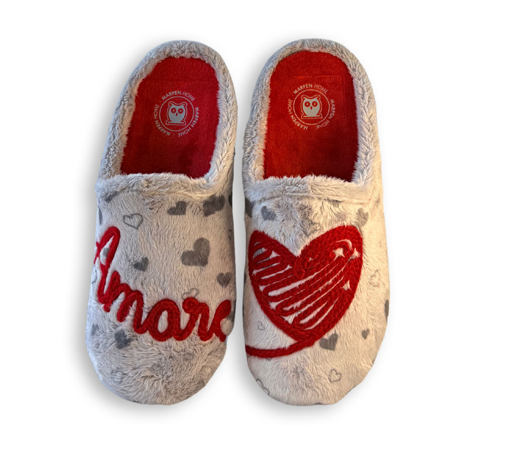 Marpen Slippers zapatilla de casa mujer gris con corazones