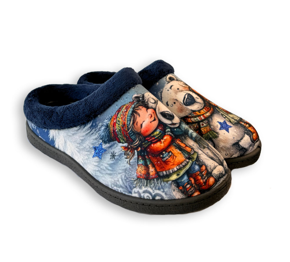 Plumaflex zapatilla de casa mujer oso polar azul vista frontal