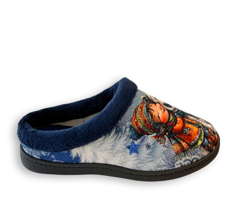 Plumaflex zapatilla de casa mujer oso polar azul vista lateral