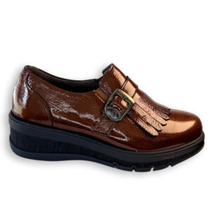 Pitillos zapato mujer marrón piel acharolada