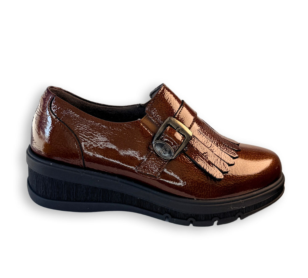 Pitillos zapato mujer marrón piel acharolada