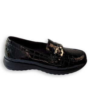 Pitillos mocasín mujer negro piel acharolada