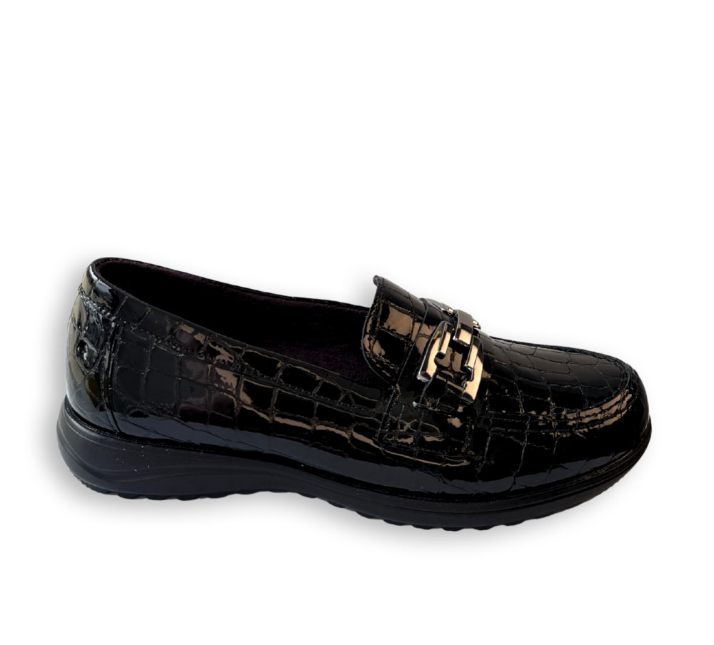 Pitillos mocasín mujer negro piel acharolada