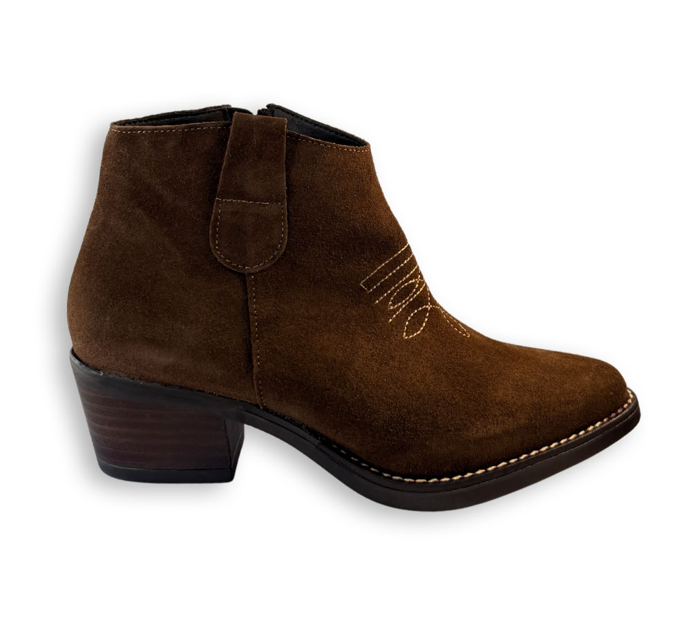Pitillos botín mujer serraje marrón cowboy