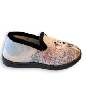 Plumaflex zapatilla de casa mujer perros negra vista lateral