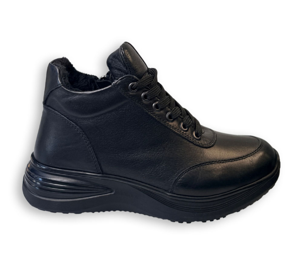 Botín deportivo mujer negro 48+Hours de piel con cordones