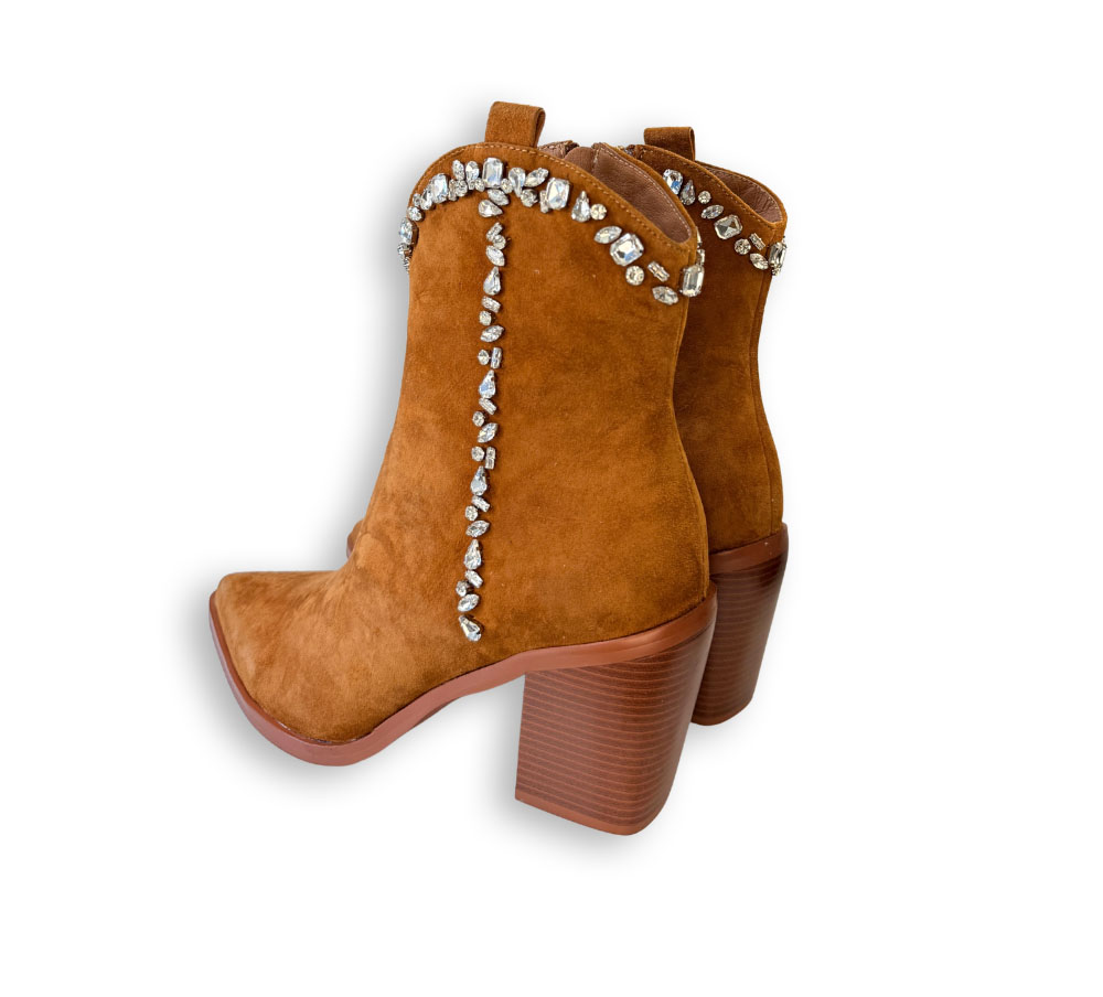 Botines Parodi Passion marrones de serraje con pedrería