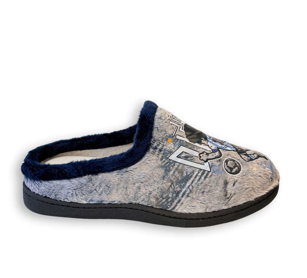 Zapatillas de casa hombre Plumaflex gris con diseño de fútbol