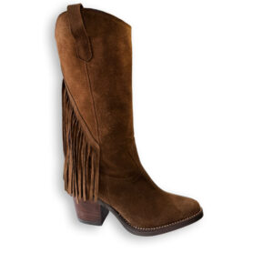 Pitillos bota de mujer marrón de piel con flecos