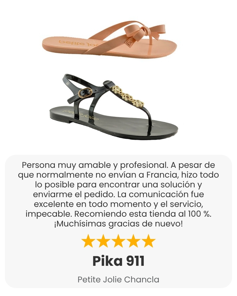 Reseña de cliente sobre chanclas Petite Jolie en Puntera Zapatos