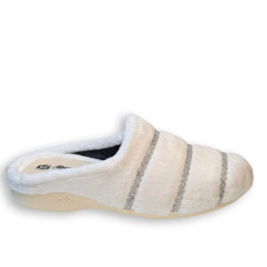 Zapatillas de casa mujer blancas Alberola con franjas plateadas