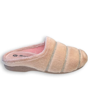 Zapatillas casa mujer rosas Alberola con franjas plateadas