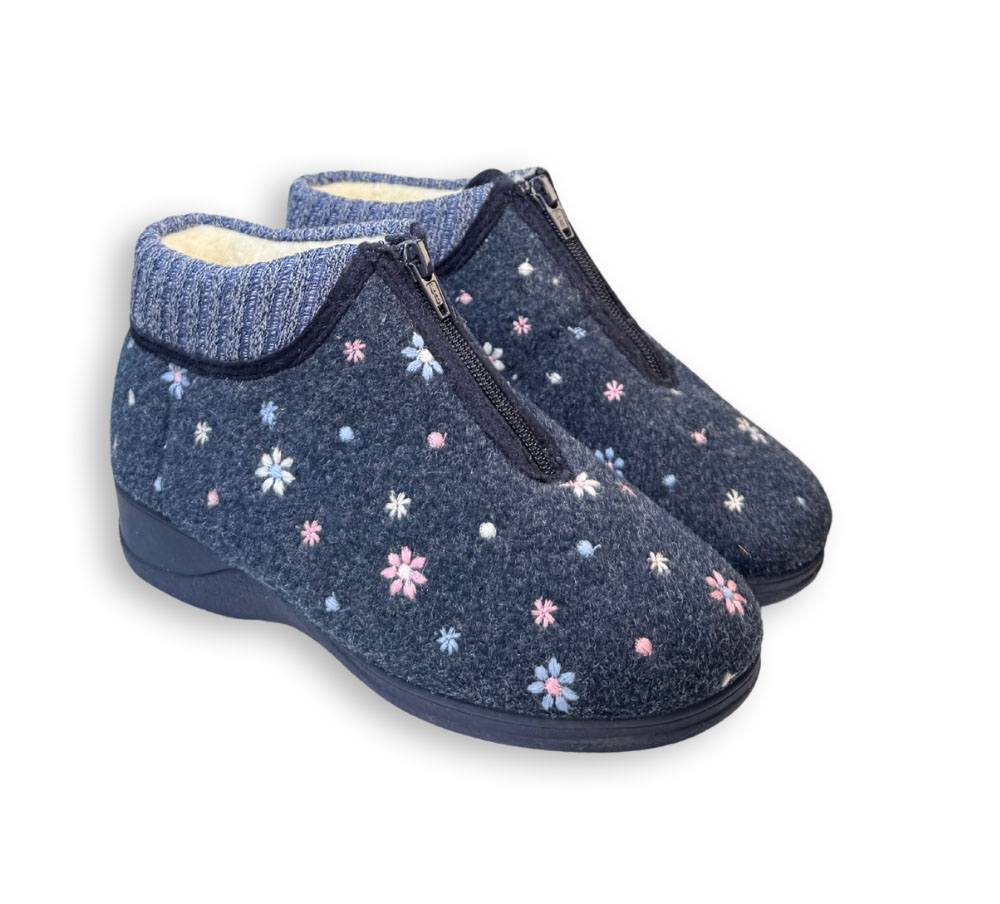 Zapatilla de casa mujer alta Javer azul con flores