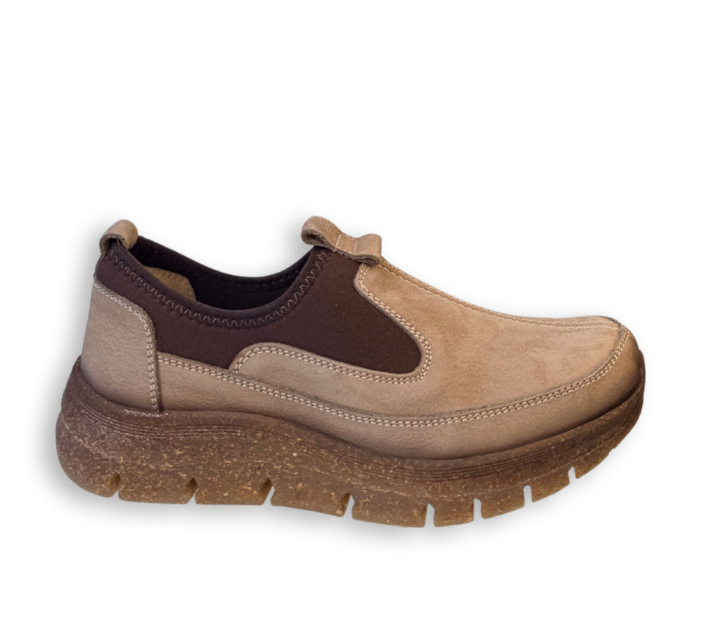 Zapato mujer taupe de piel 48+Hours con elásticos laterales