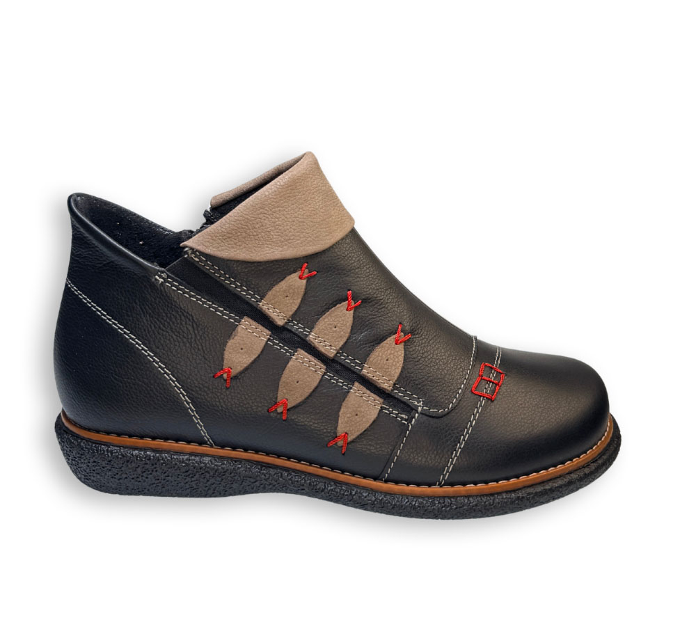 Botines de piel negros Valeria's para mujer con detalles decorativos